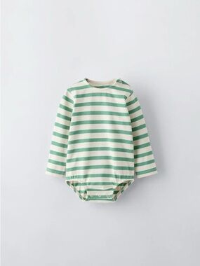 Zara Mint and Cream Striped Baby Bodysuit